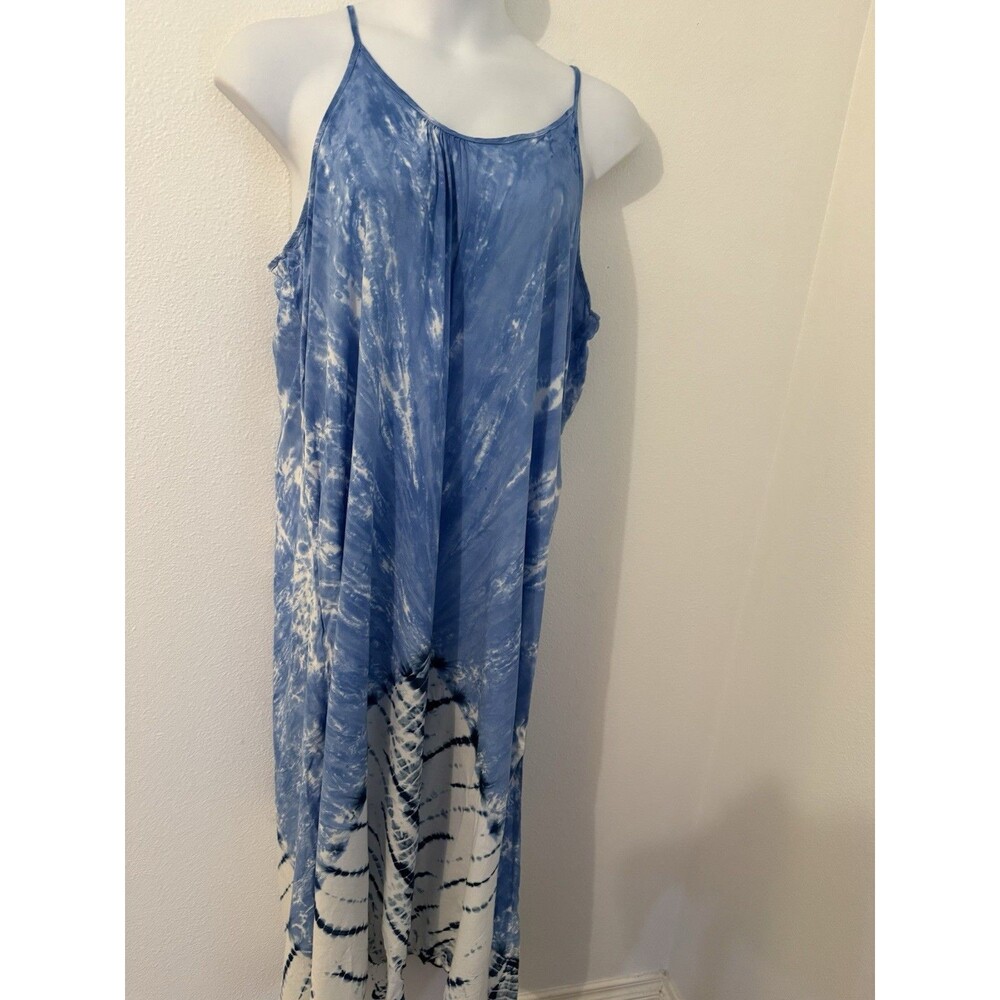 Aruba Blue Dress Sleeveless Maxi Strappy Beach Boho Tie Dye Cover Up New M